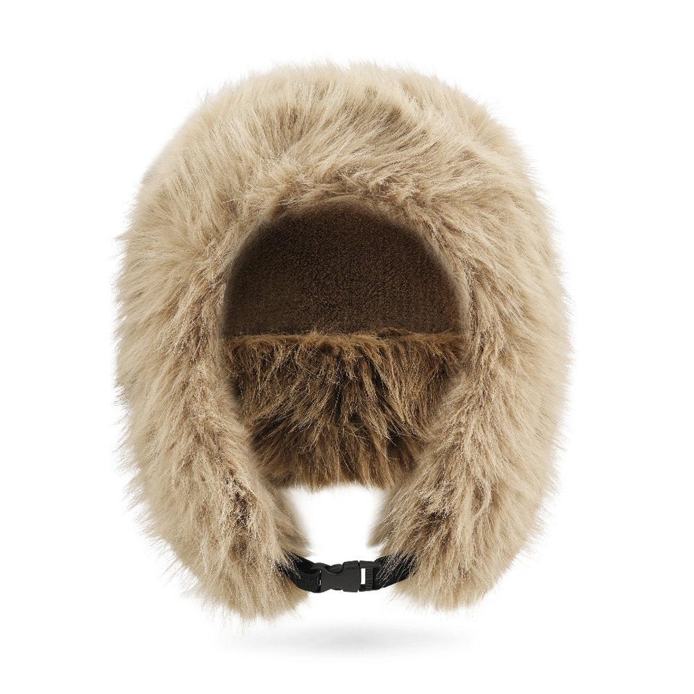 Cozy Tan Faux Fur Hooded Women's Hat